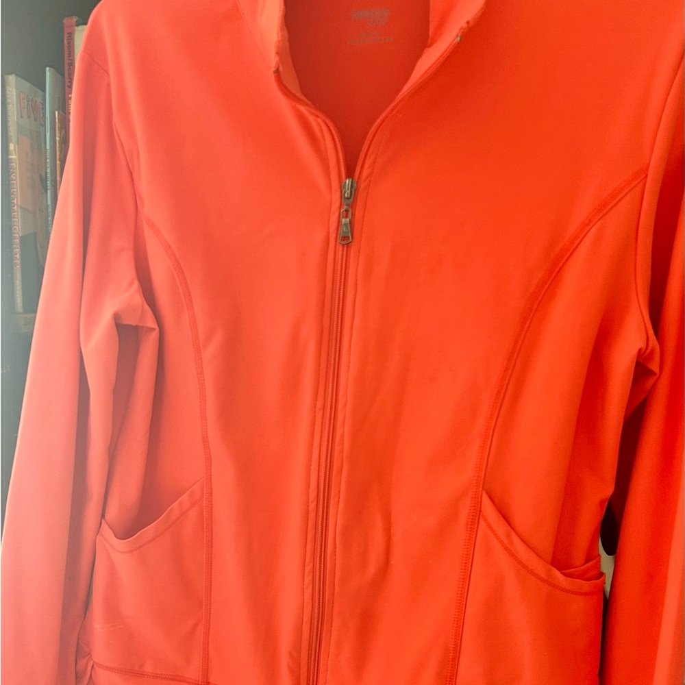 Women's Orange/Pink Zip-Up Jacket. Contrast cuffs.